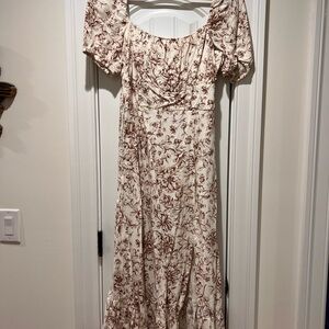 London Times Cream and Brown Floral Midi Dress